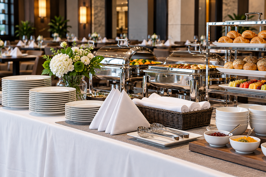 Hotel table linens and buffet accessories
