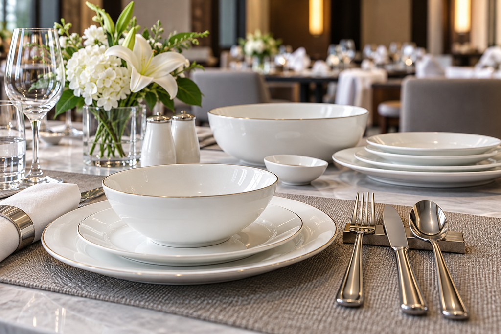 Hotel restaurant tableware and cutlery