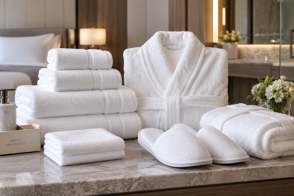 Hotel towels bathrobes and slippers