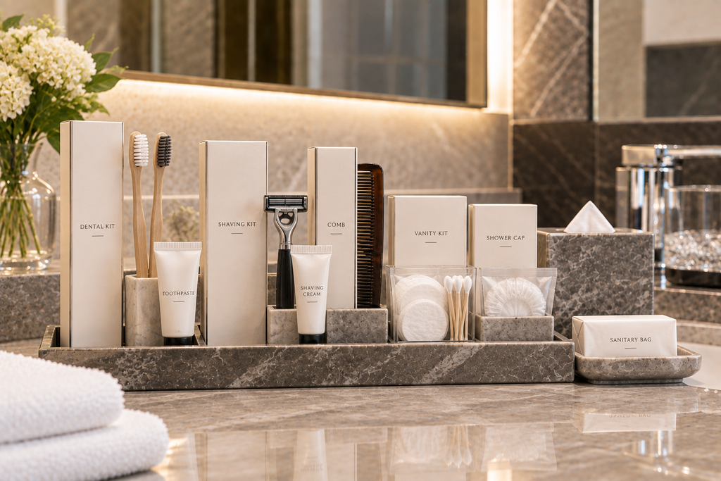 Luxury hotel vanity and hygiene kits