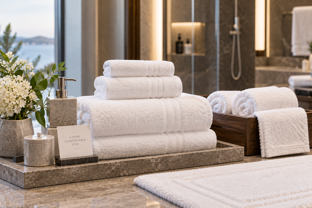 Luxury hotel bathroom towels and accessories