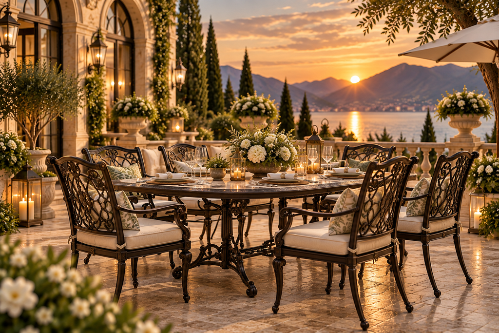 European style wrought iron outdoor dining furniture for hotels