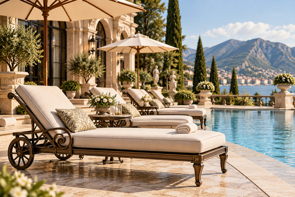 European style poolside furniture and sun loungers for hotels and resorts